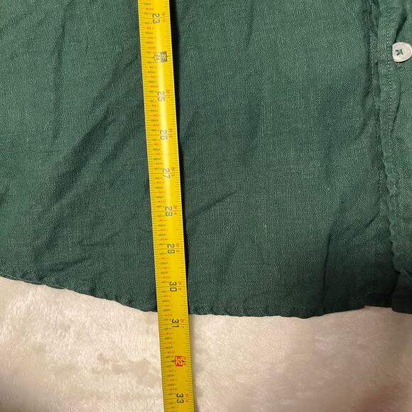 Wolf 100% Linen Button Up Mens XL Long Sleeve Dark Green Summer Autumn - Picture 5 of 6
